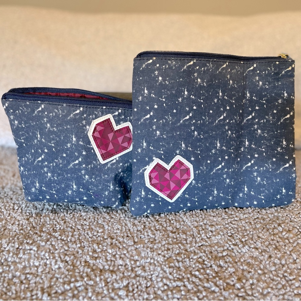 Dark Blue Tartan + Twine Makeup bag Set